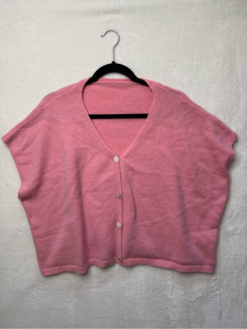 Cozy Pink Oversized Boxy Fit V-Neck Button Front Knit Sweater Cardigan Vest XL